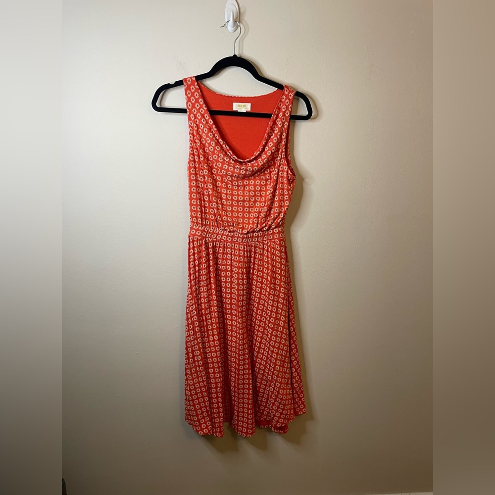 Anthropologie Maeve Daisy Floral Tangerine Cowl Neck Stretchy Dress